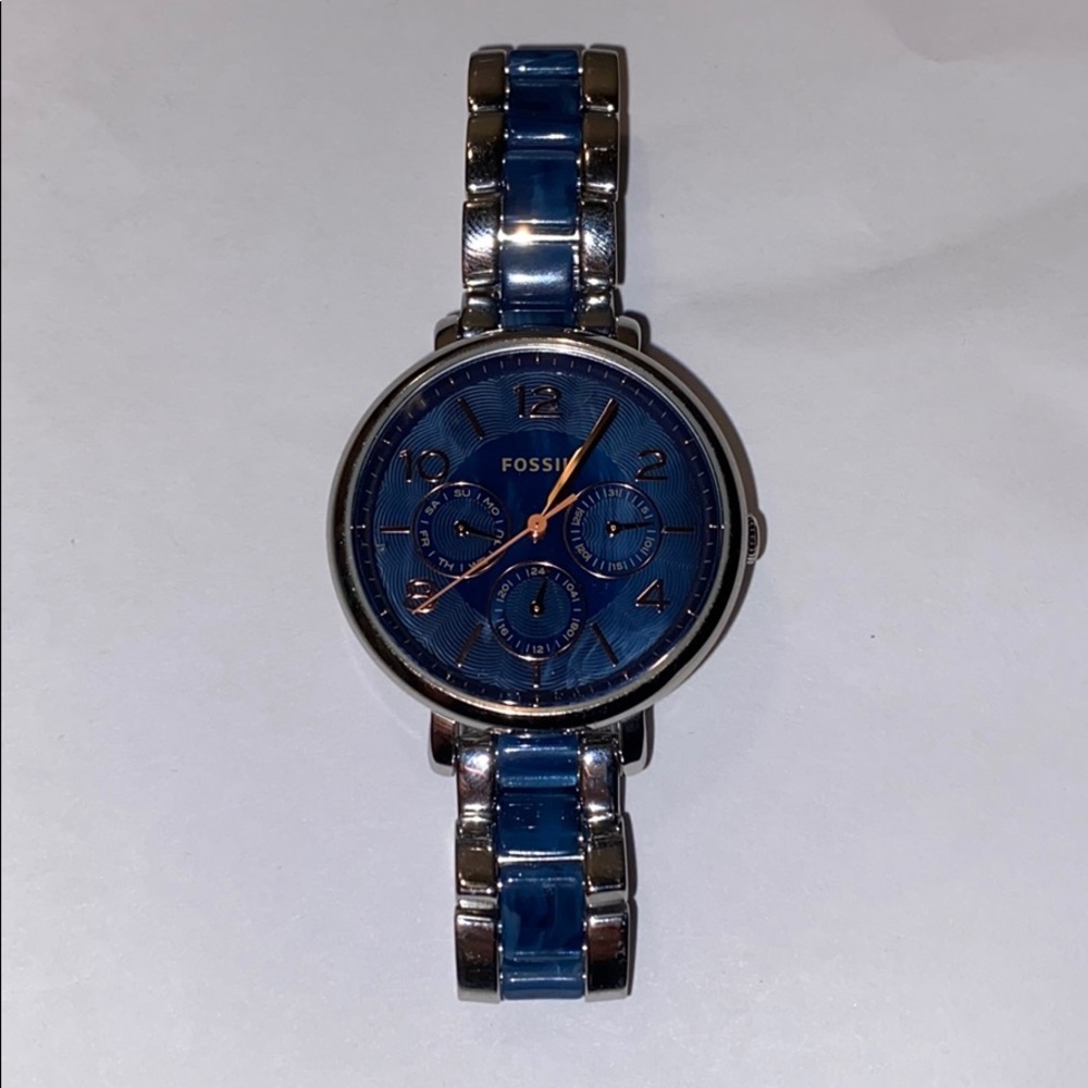 FOSSIL Jacqueline Steel & Blue Watch
